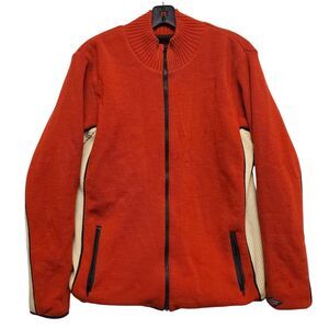 NORSKWEAR Jacket Womens Large Red Cream Wool Shacket Full-Zip Pocket NORWAY Made